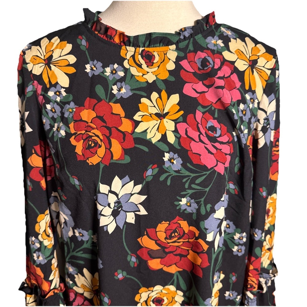 Fleur Bleue Dark Floral Midi Dress 12 long bell sleeves boho feminine fairy goth - Picture 6 of 8
